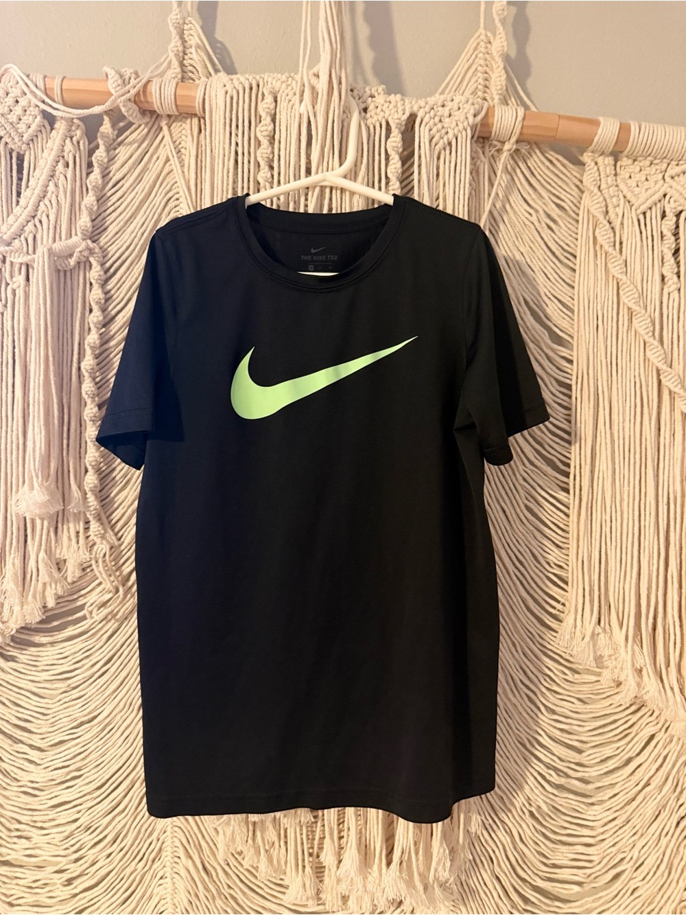 Kids Nike Black T-Shirt with Lime Swoosh